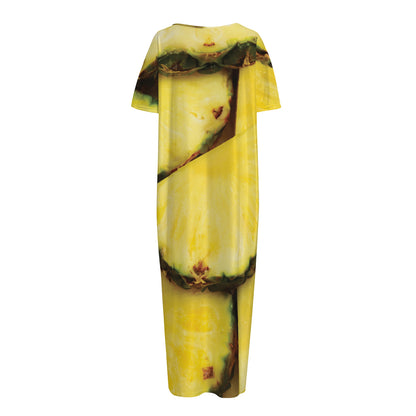 Pineapple Slices Print Short Sleeve Long Nightdress