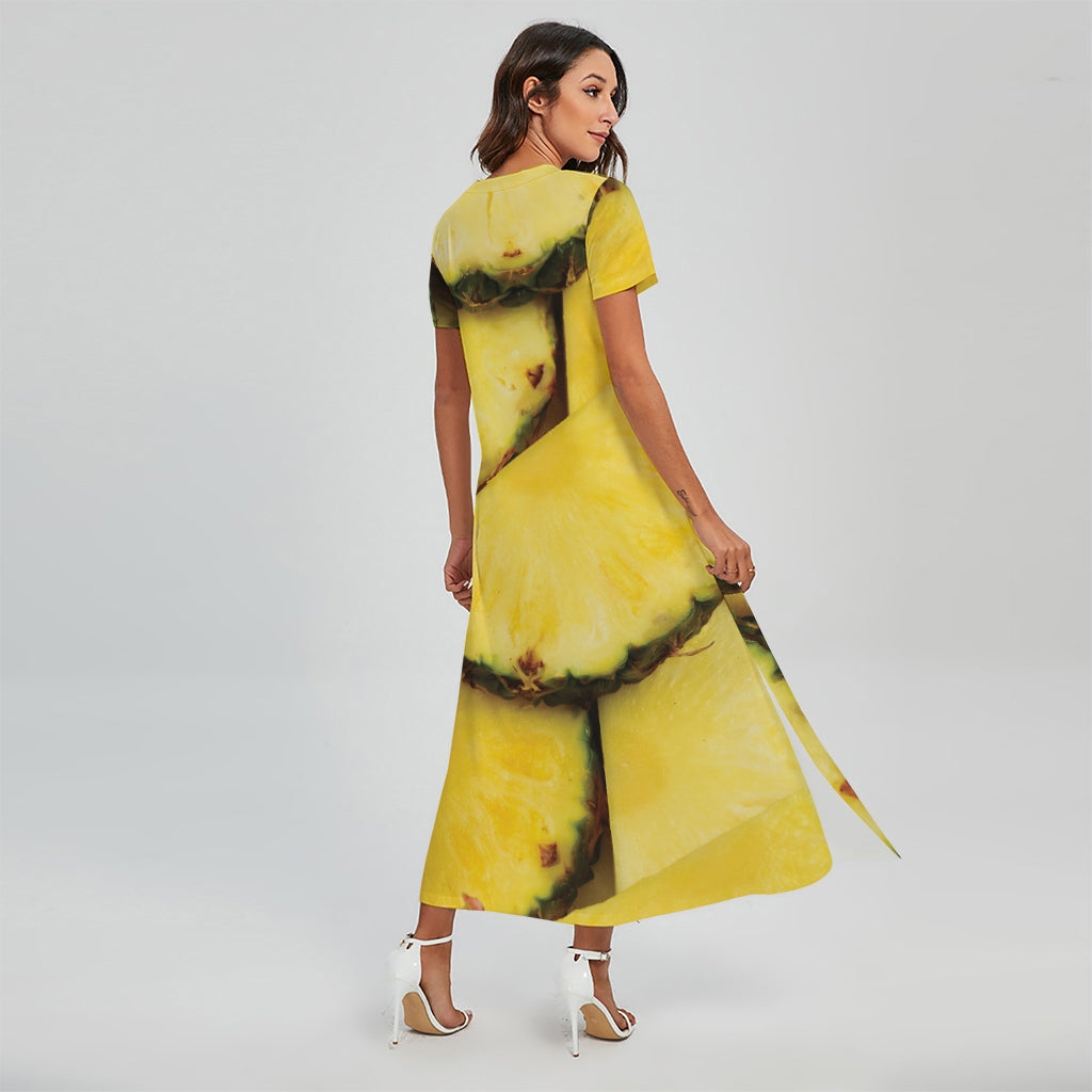 Pineapple Slices Print Short Sleeve Maxi Dress