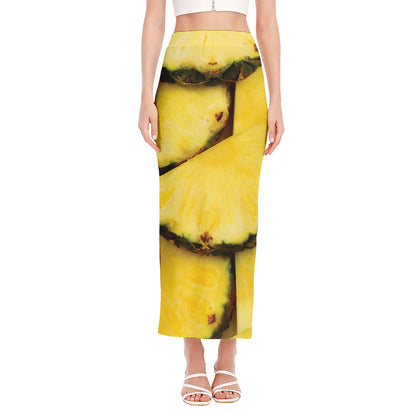 Pineapple Slices Print Side Slit Maxi Skirt