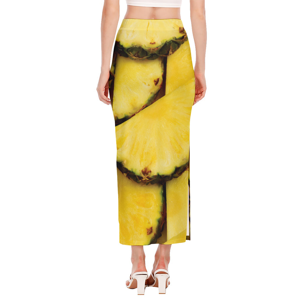 Pineapple Slices Print Side Slit Maxi Skirt