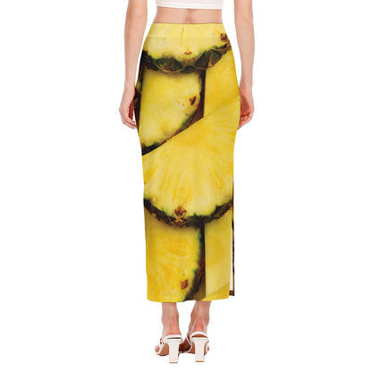 Pineapple Slices Print Side Slit Maxi Skirt
