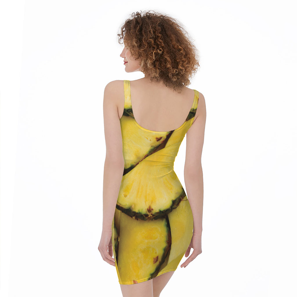 Pineapple Slices Print Sleeveless Bodycon Dress