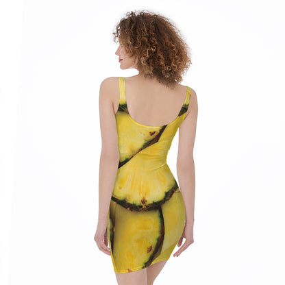 Pineapple Slices Print Sleeveless Bodycon Dress