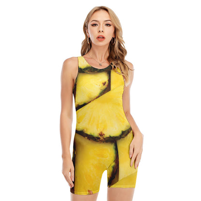 Pineapple Slices Print Sleeveless One Piece Swimsuit