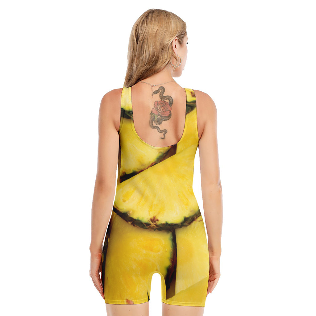 Pineapple Slices Print Sleeveless One Piece Swimsuit