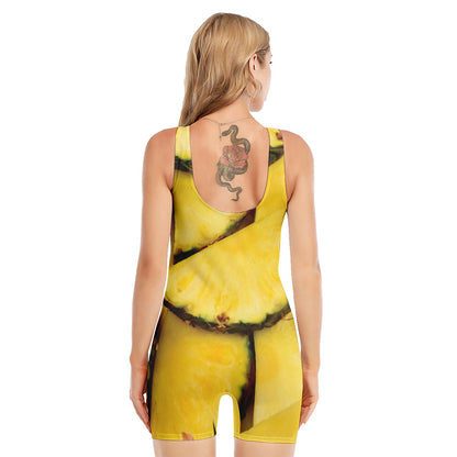 Pineapple Slices Print Sleeveless One Piece Swimsuit