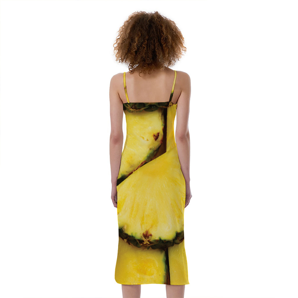 Pineapple Slices Print Slim Fit Midi Cami Dress