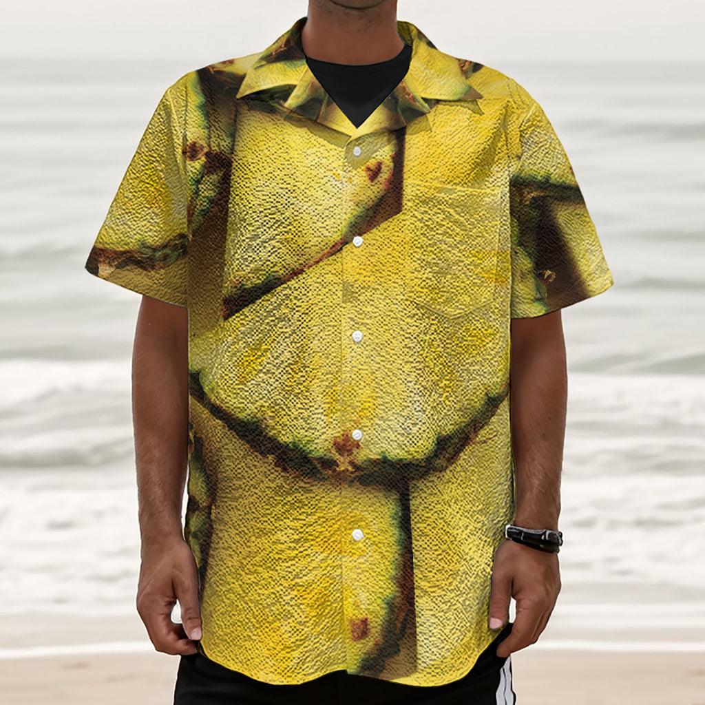 Pineapple Slices Print Textured Short Sleeve Shirt
