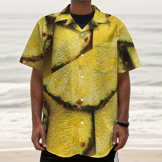 Pineapple Slices Print Textured Short Sleeve Shirt