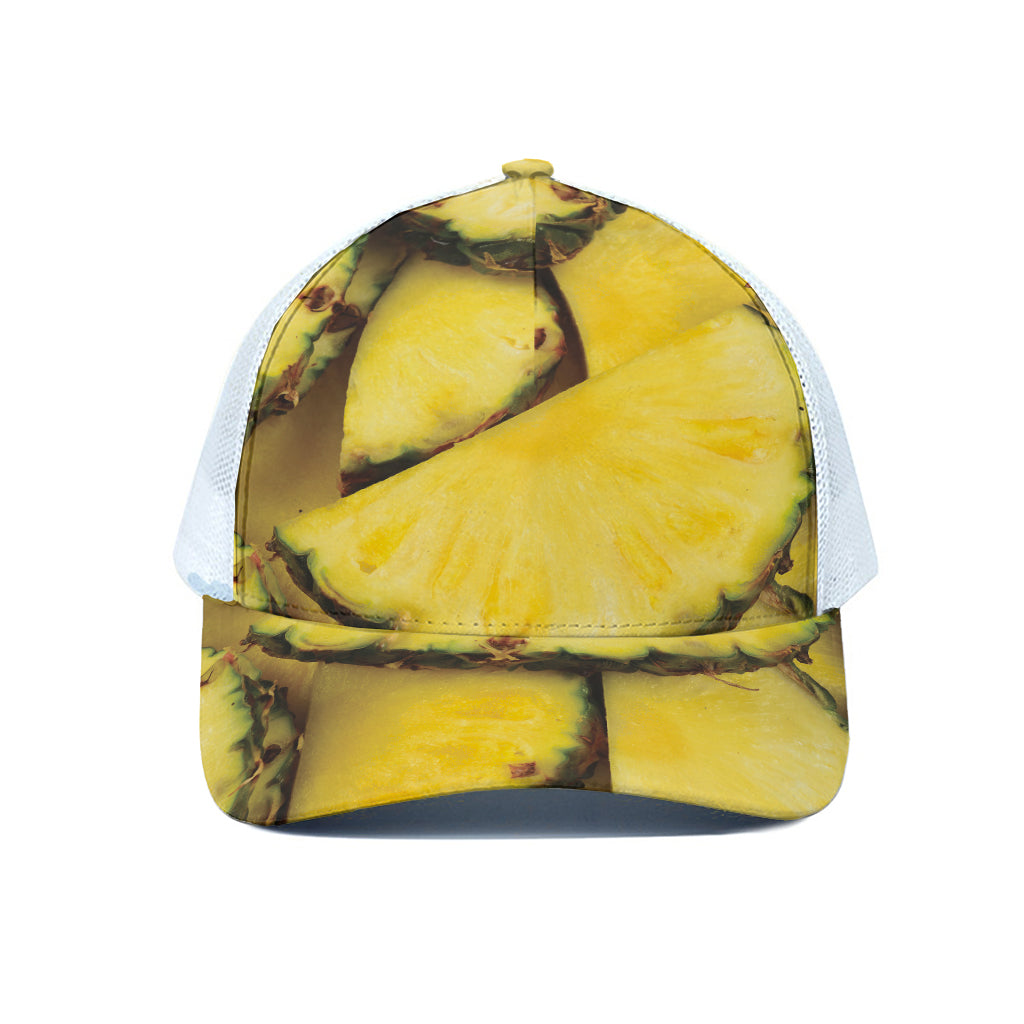 Pineapple Slices Print White Mesh Trucker Cap
