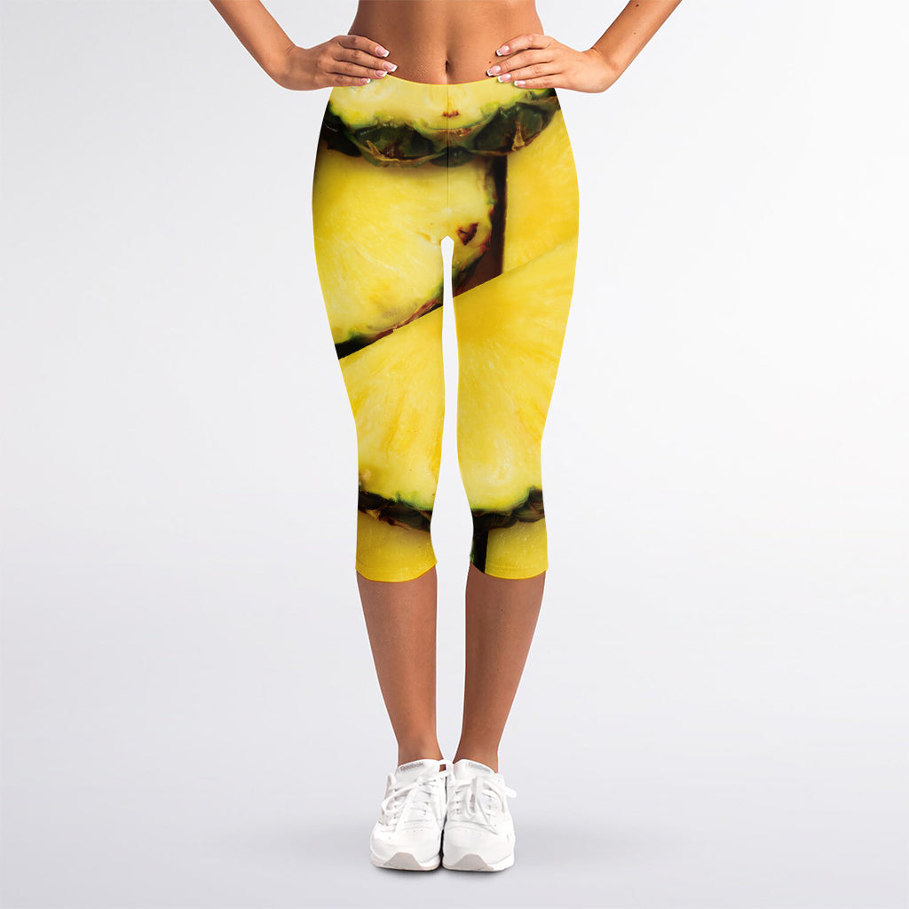 Pineapple Slices Print Women's Capri Leggings