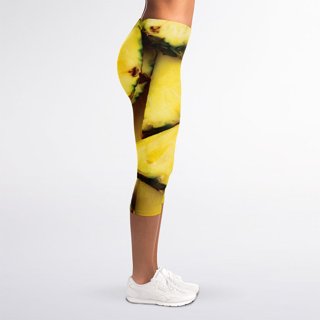 Pineapple Slices Print Women's Capri Leggings