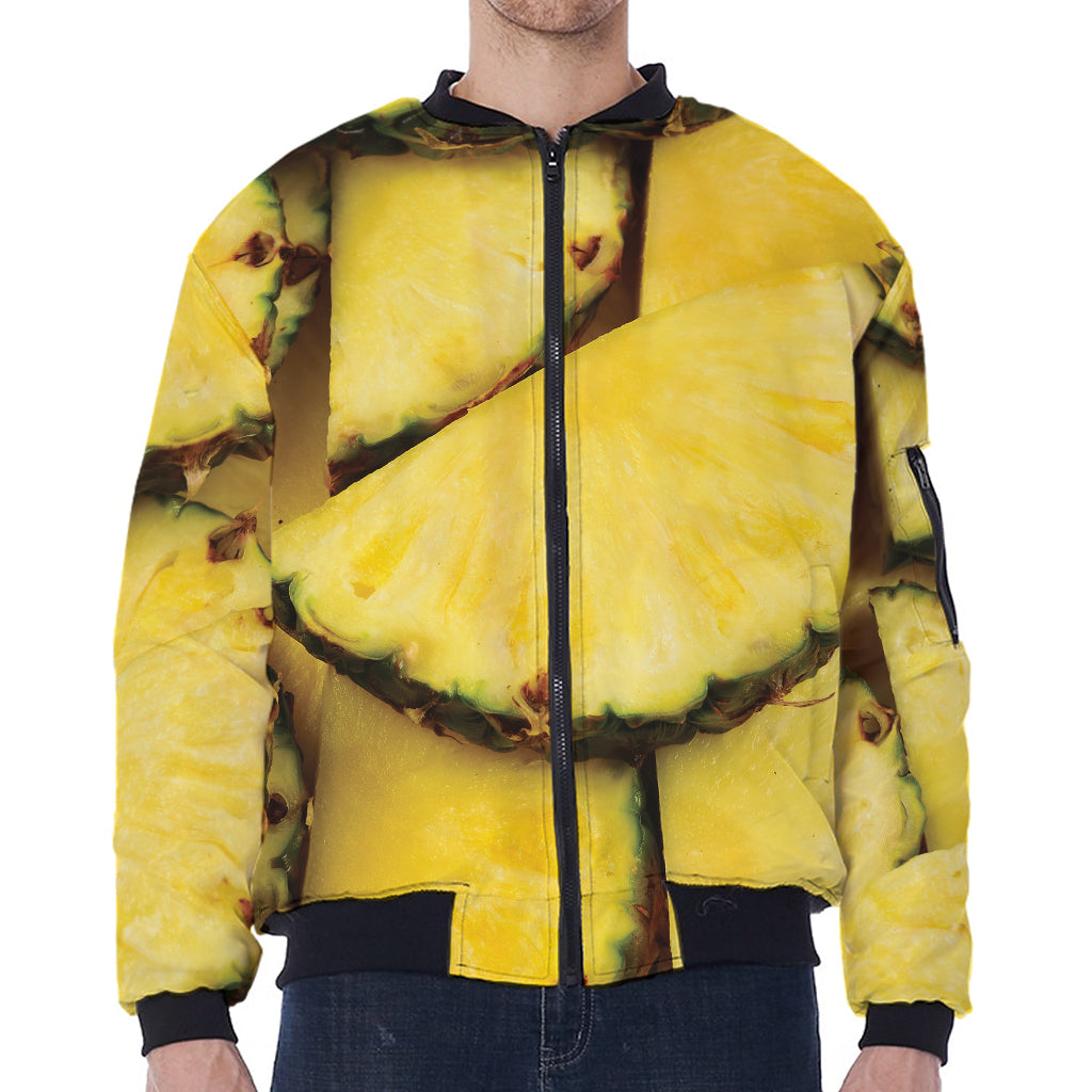 Pineapple Slices Print Zip Sleeve Bomber Jacket