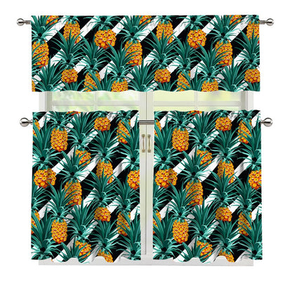 Pineapple Striped Pattern Print 3 Piece Kitchen Curtains