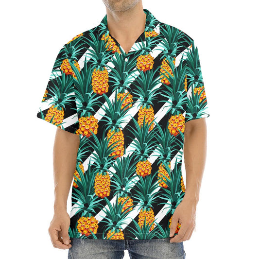 Pineapple Striped Pattern Print Aloha Shirt