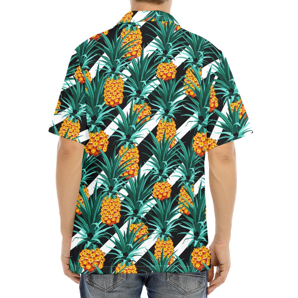 Pineapple Striped Pattern Print Aloha Shirt