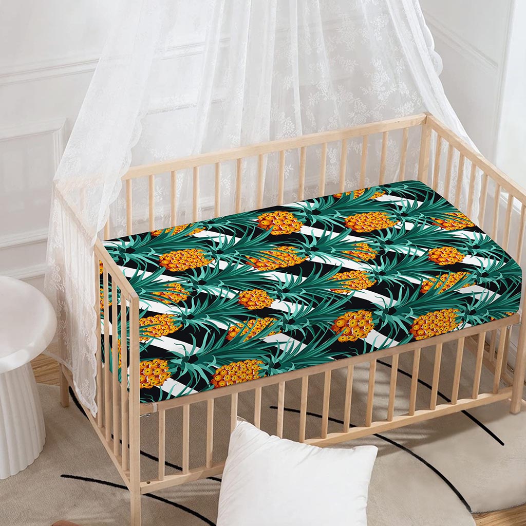 Pineapple Striped Pattern Print Baby Crib Sheet