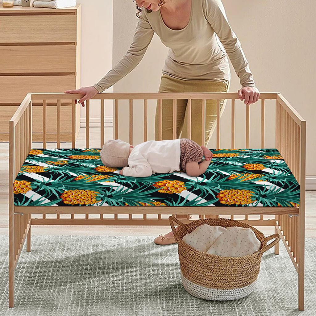 Pineapple Striped Pattern Print Baby Crib Sheet