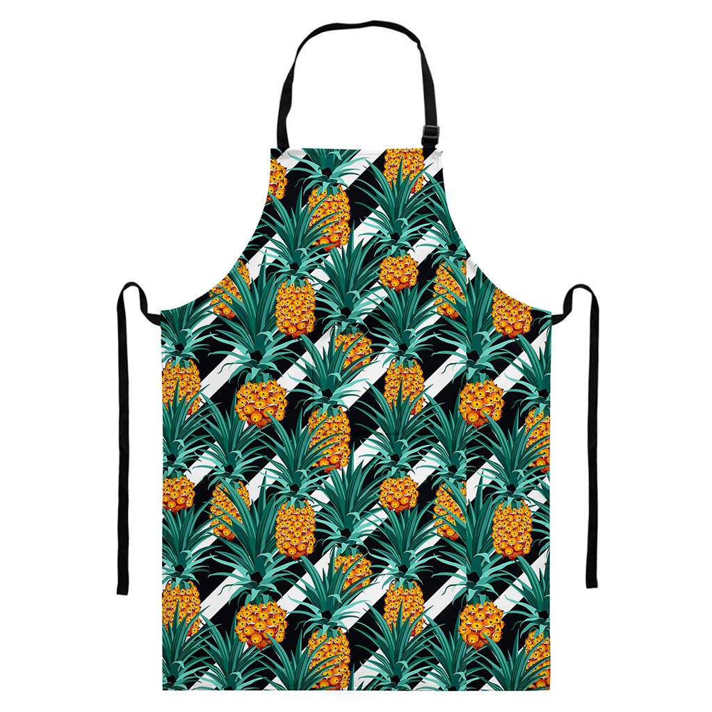 Pineapple Striped Pattern Print Bib Apron With Pocket