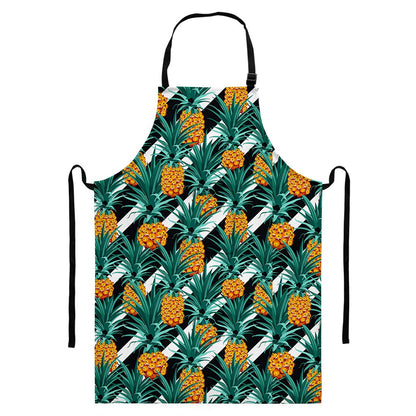 Pineapple Striped Pattern Print Bib Apron With Pocket