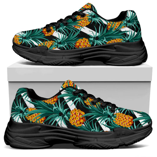 Pineapple Striped Pattern Print Black Chunky Shoes