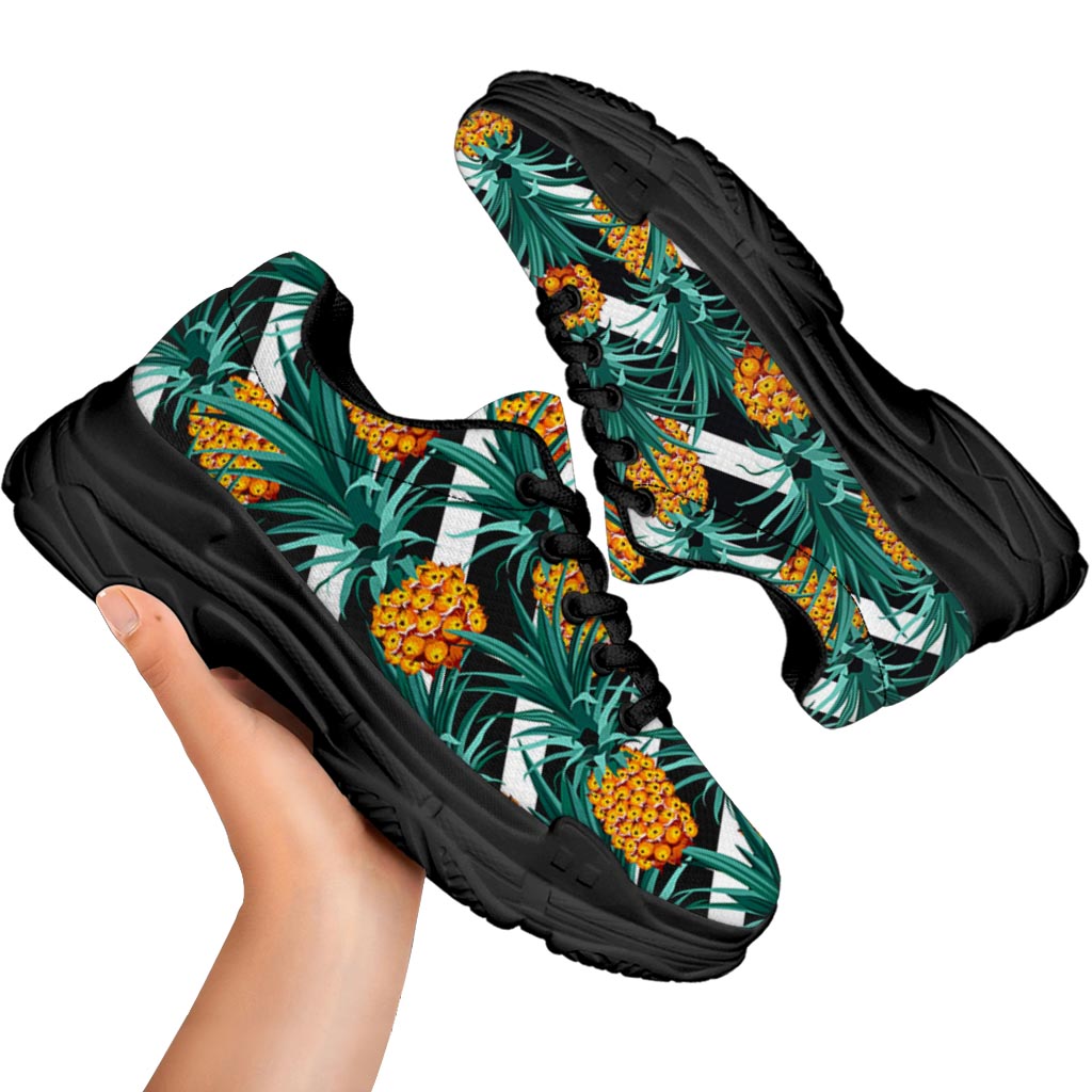 Pineapple Striped Pattern Print Black Chunky Shoes