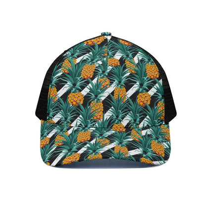 Pineapple Striped Pattern Print Black Mesh Trucker Cap