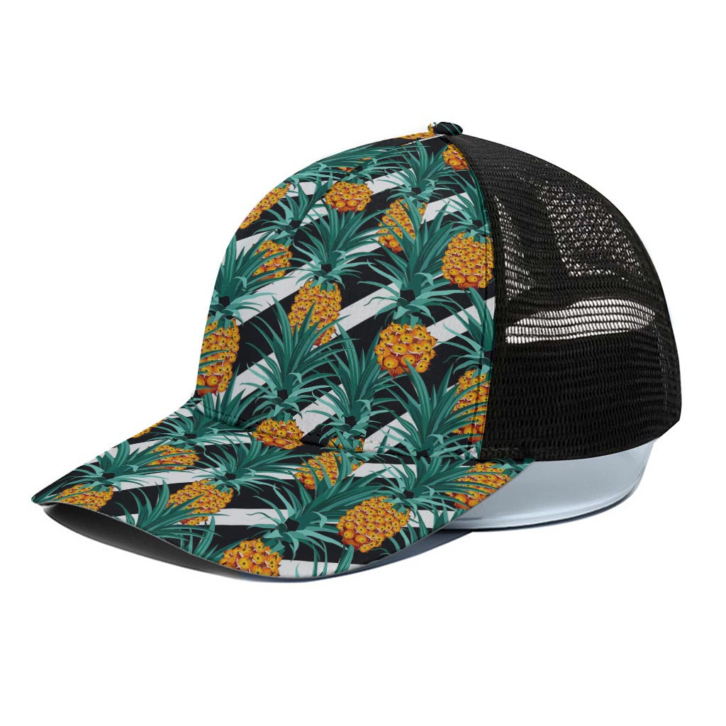 Pineapple Striped Pattern Print Black Mesh Trucker Cap