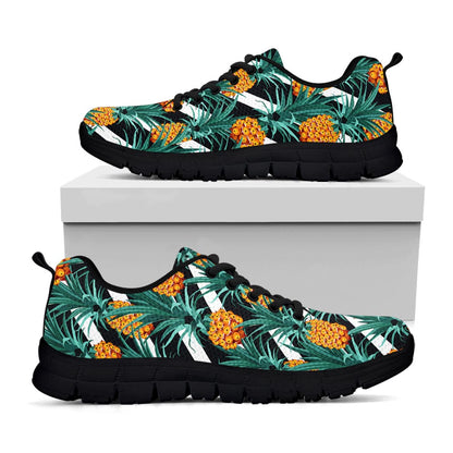Pineapple Striped Pattern Print Black Running Shoes