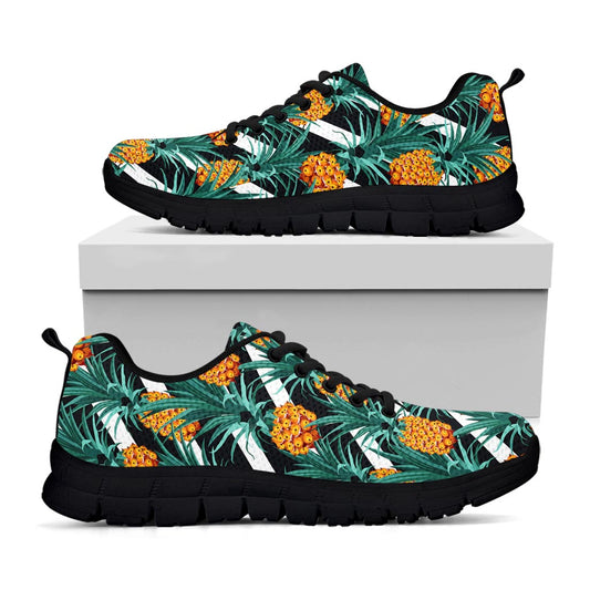 Pineapple Striped Pattern Print Black Running Shoes