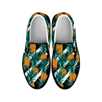 Pineapple Striped Pattern Print Black Slip On Sneakers