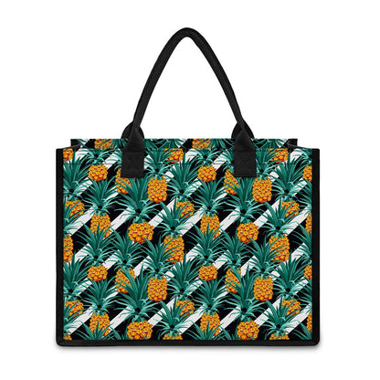 Pineapple Striped Pattern Print Canvas Tote Bag