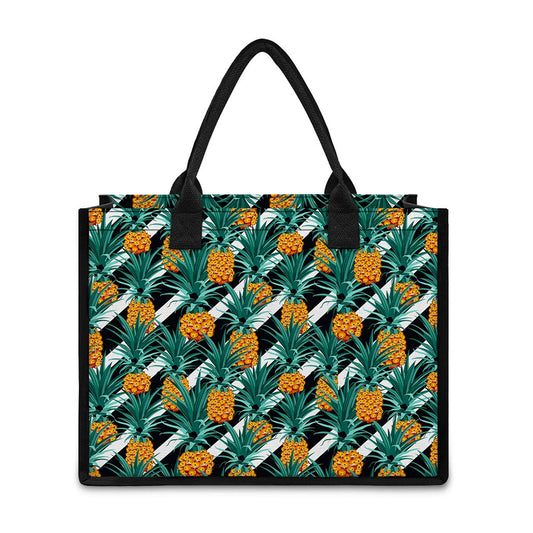 Pineapple Striped Pattern Print Canvas Tote Bag