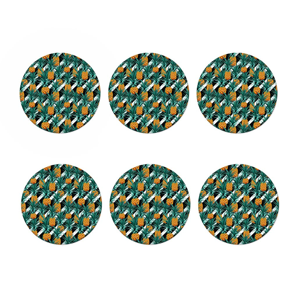 Pineapple Striped Pattern Print Coaster Set
