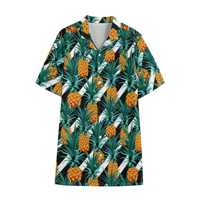 Pineapple Striped Pattern Print Cotton Hawaiian Shirt