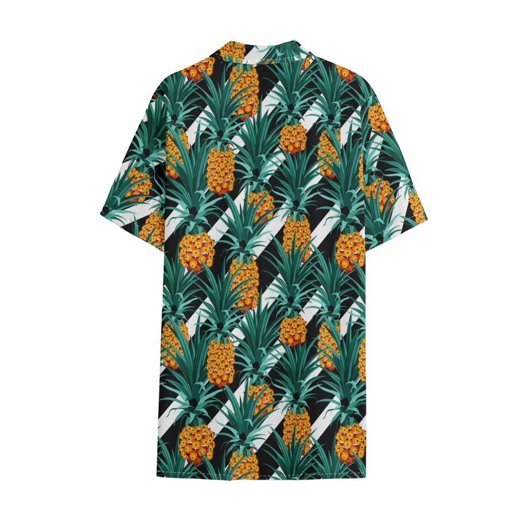 Pineapple Striped Pattern Print Cotton Hawaiian Shirt