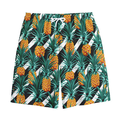 Pineapple Striped Pattern Print Cotton Shorts