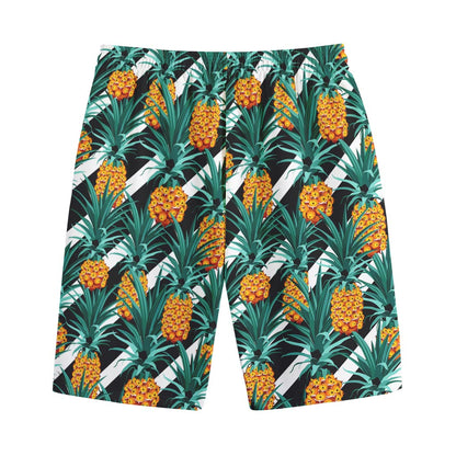 Pineapple Striped Pattern Print Cotton Shorts