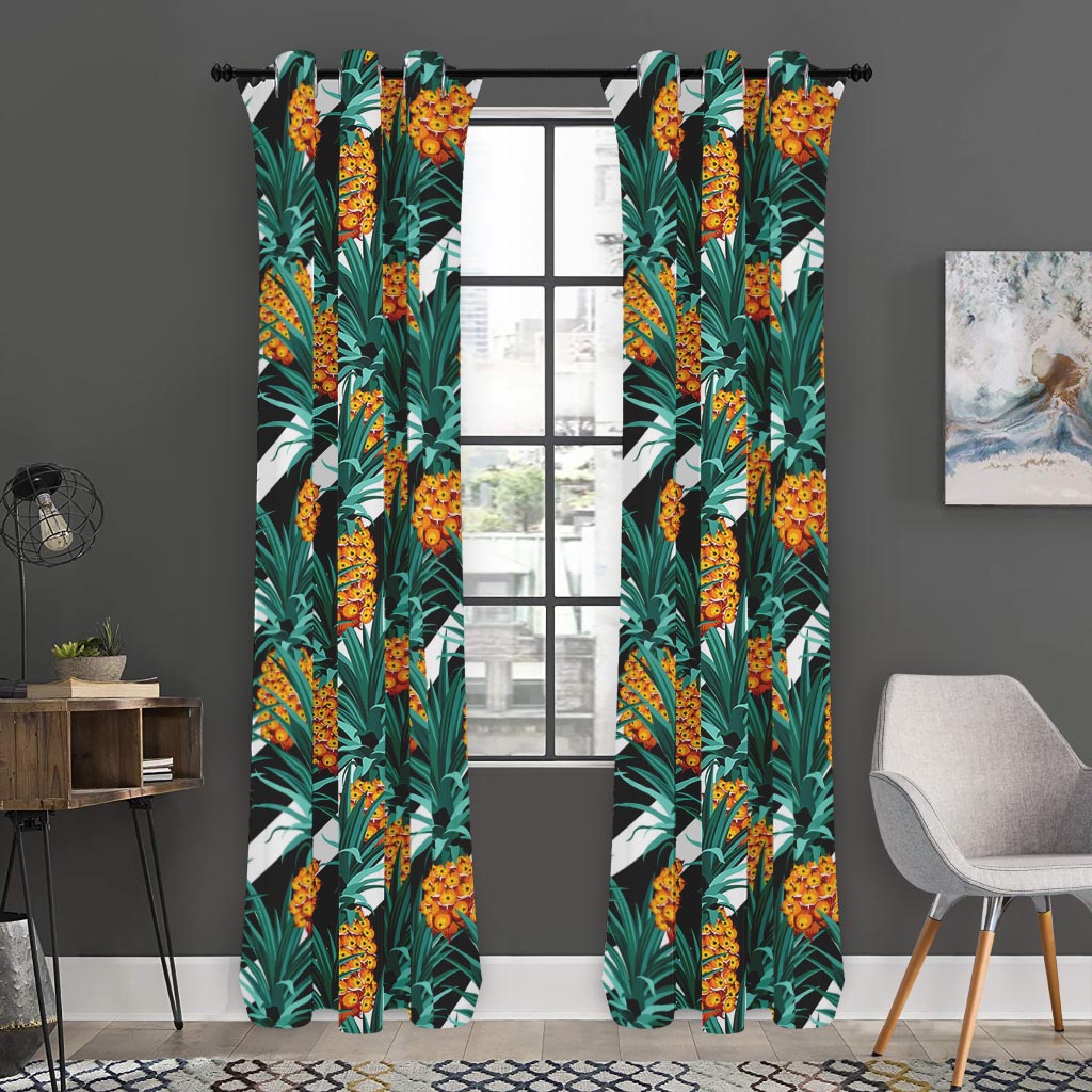 Pineapple Striped Pattern Print Curtain