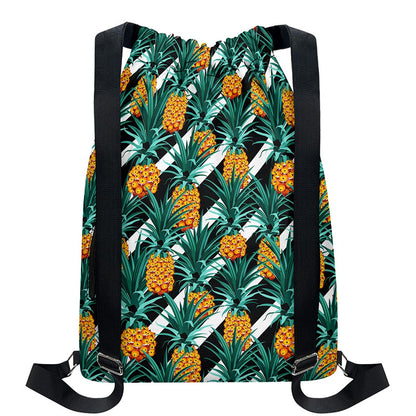 Pineapple Striped Pattern Print Drawstring Backpack