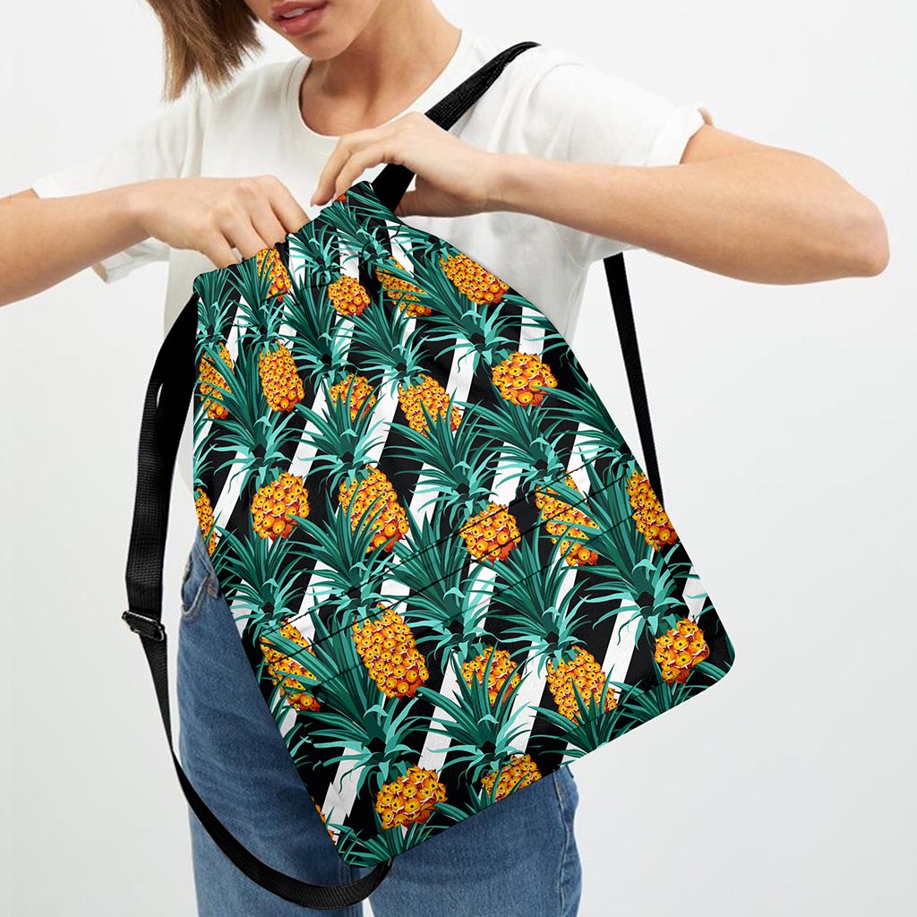 Pineapple Striped Pattern Print Drawstring Backpack