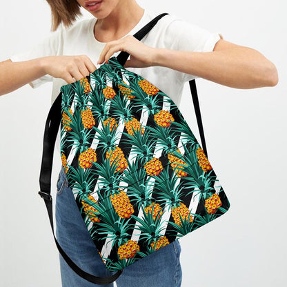 Pineapple Striped Pattern Print Drawstring Backpack