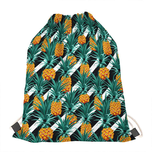 Pineapple Striped Pattern Print Drawstring Bag