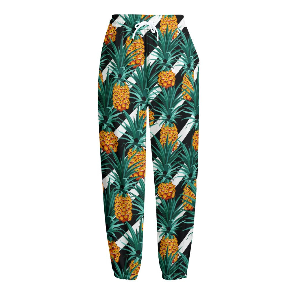 Pineapple Striped Pattern Print Fleece Lined Knit Pants
