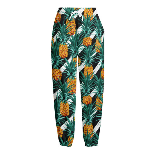 Pineapple Striped Pattern Print Fleece Lined Knit Pants