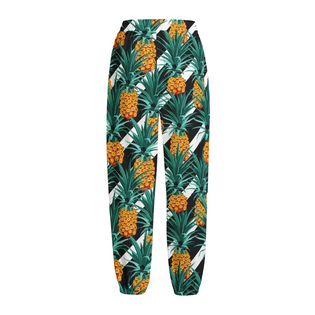 Pineapple Striped Pattern Print Fleece Lined Knit Pants