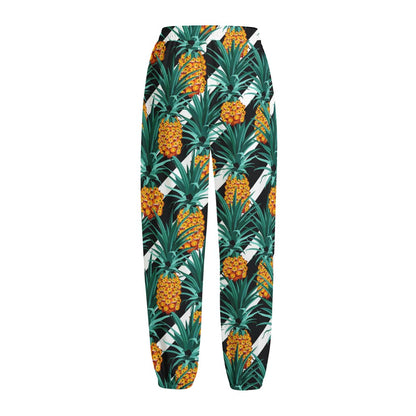 Pineapple Striped Pattern Print Fleece Lined Knit Pants