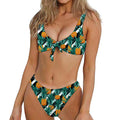 Pineapple Striped Pattern Print Front Bow Tie Bikini