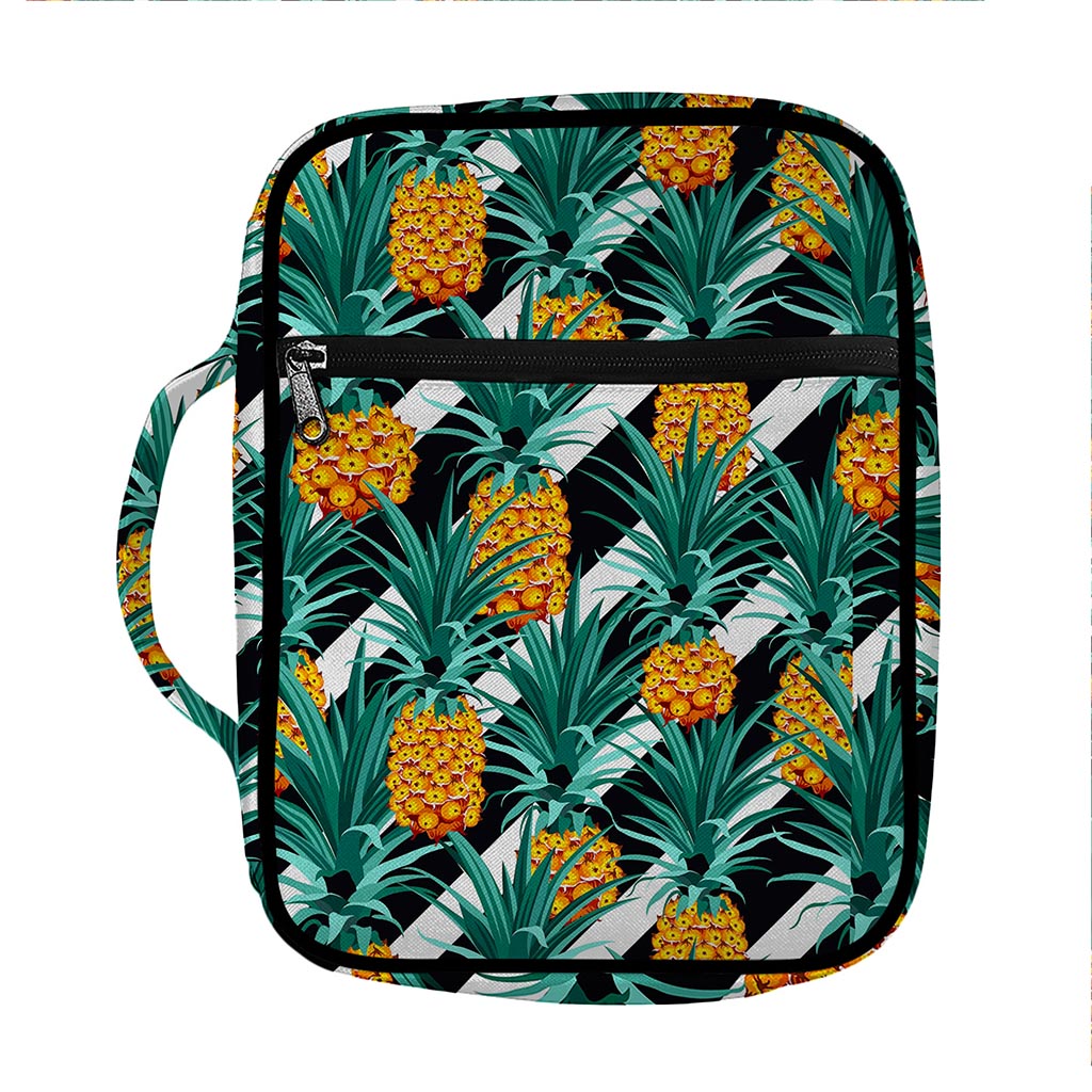 Pineapple Striped Pattern Print Front Pocket Bible Bag
