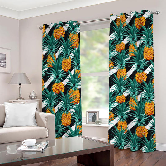 Pineapple Striped Pattern Print Grommet Curtains